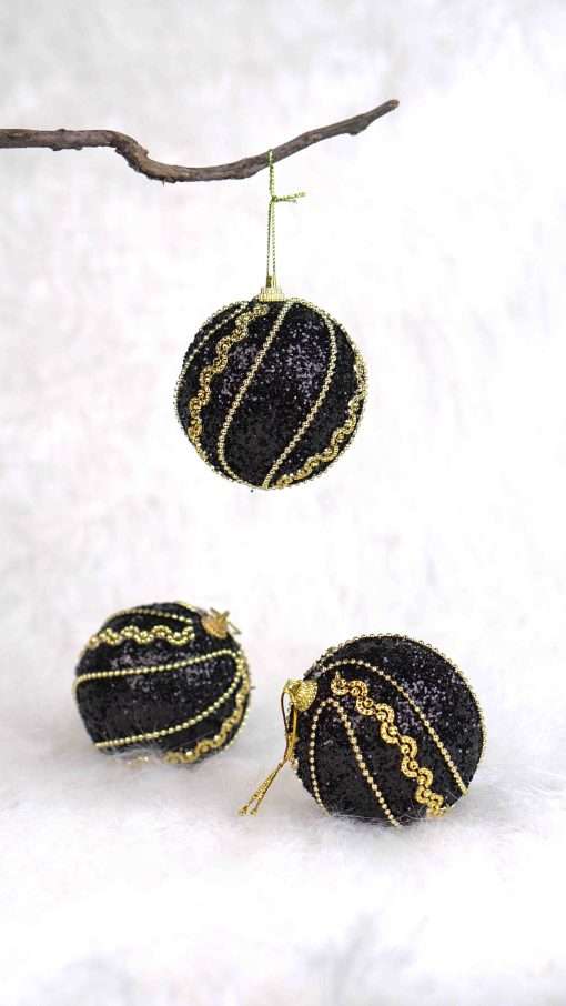 black glitter baubles