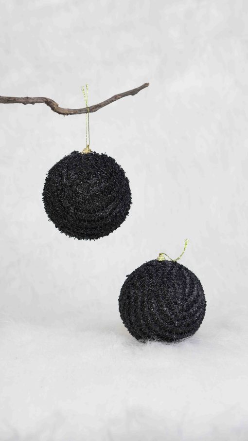 glittery black baubles