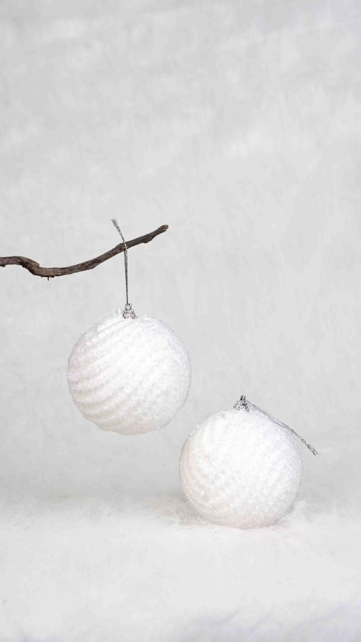 glittery white baubles