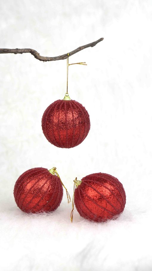 red glitter spiral baubles